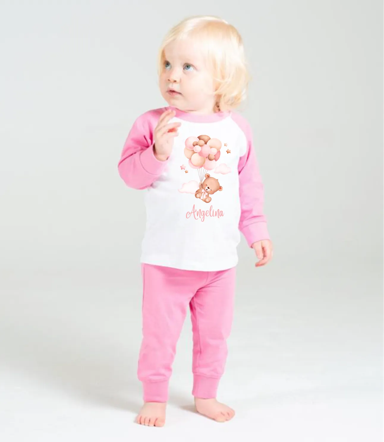 Baby boys personalised raglan bear print pyjamas