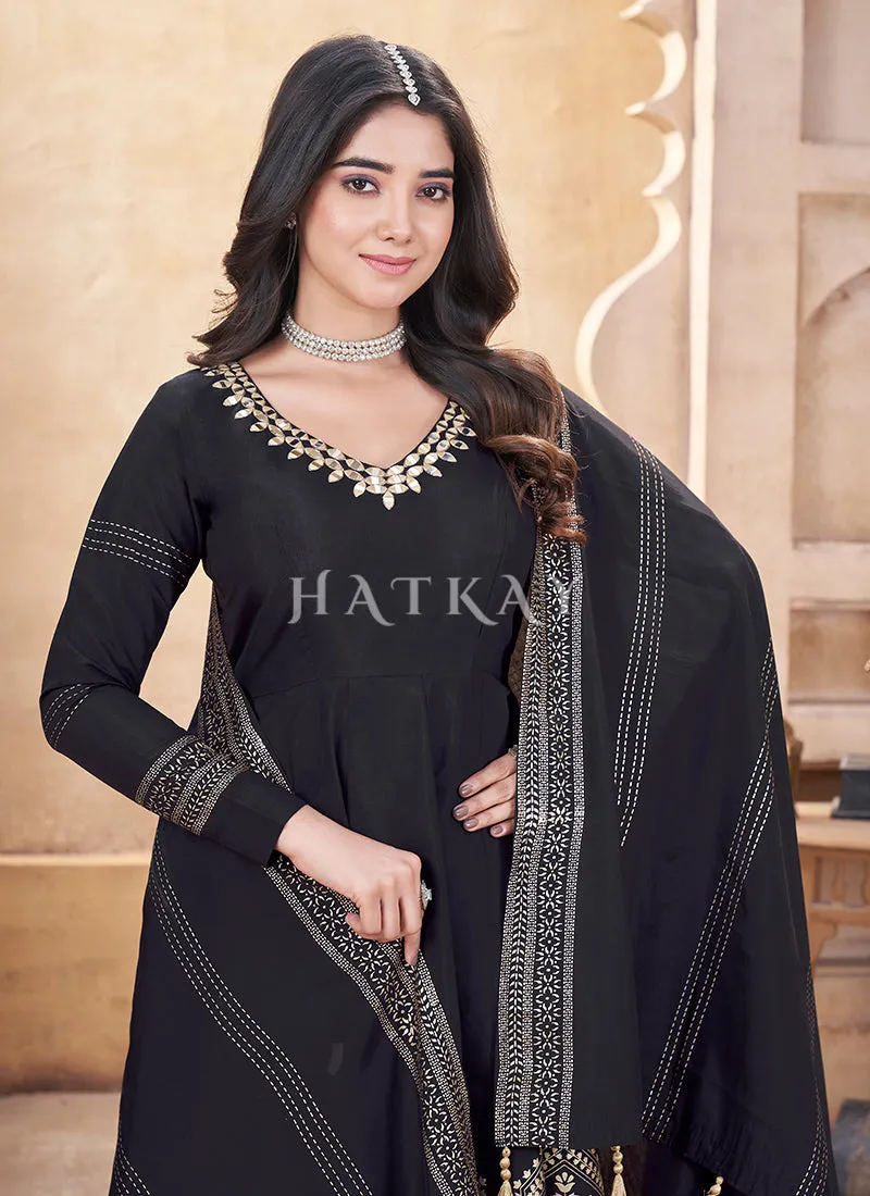 Black Mirror Work Anarkali Palazzo Suit