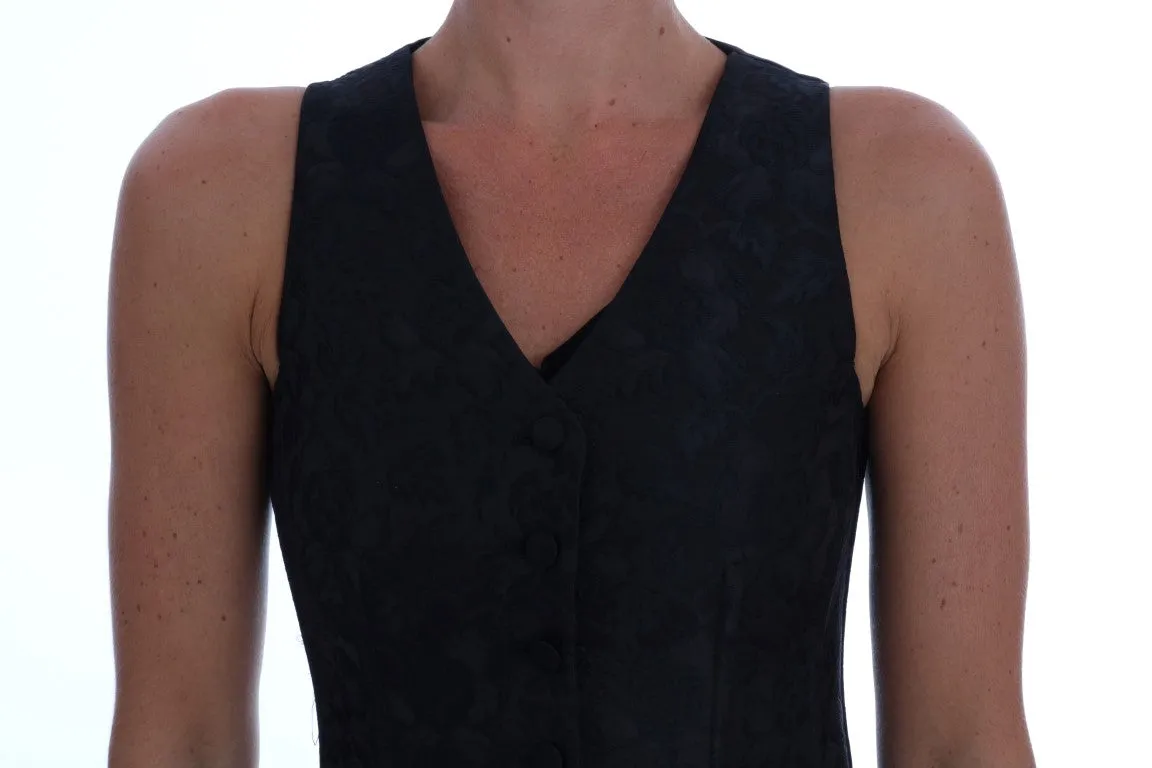 Black Silk Floral Brocade Vest