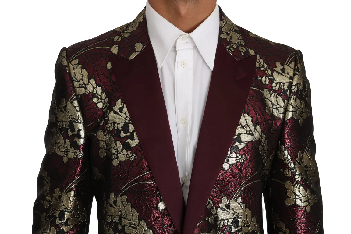 Bordeaux Gold Shiny Jacquard Blazer Jacket