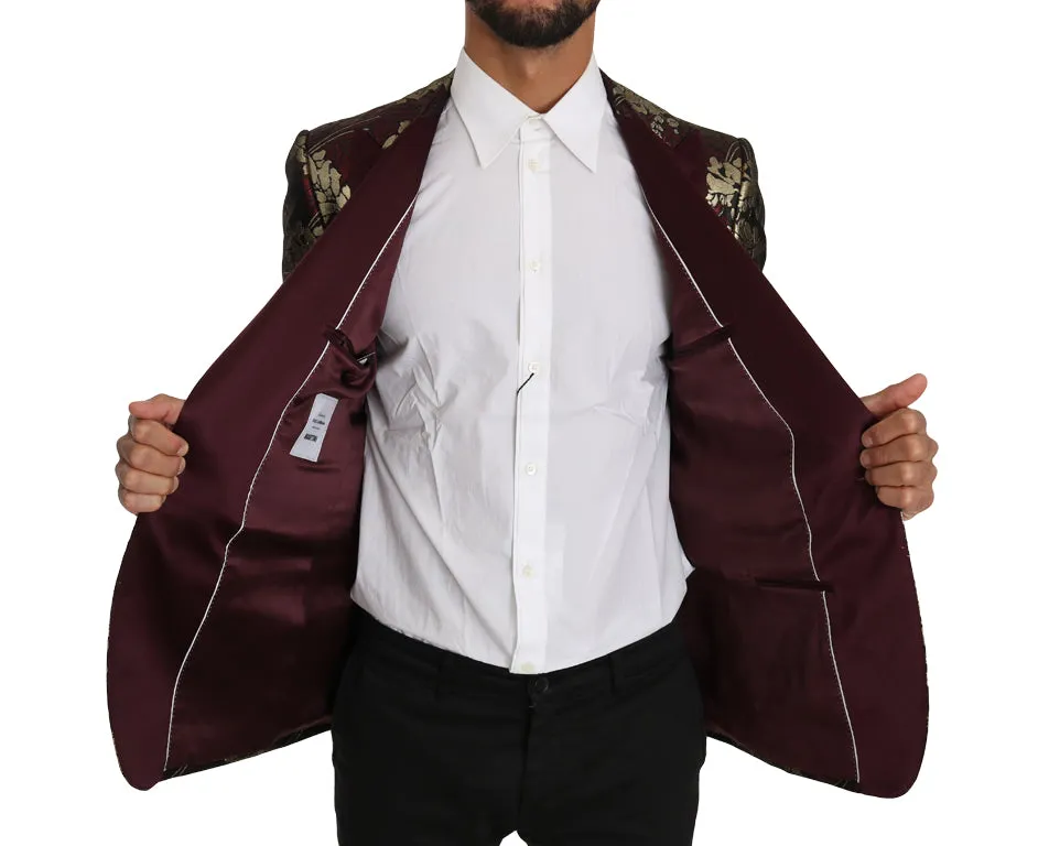 Bordeaux Gold Shiny Jacquard Blazer Jacket