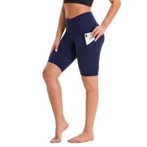 Dark Blue Women's High Waist Yoga Short Side Pocket Workout Leggings