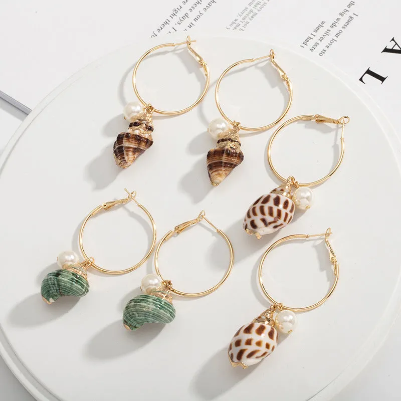 Fashion Conch Shell Earrings Simple Alloy Stud Earrings