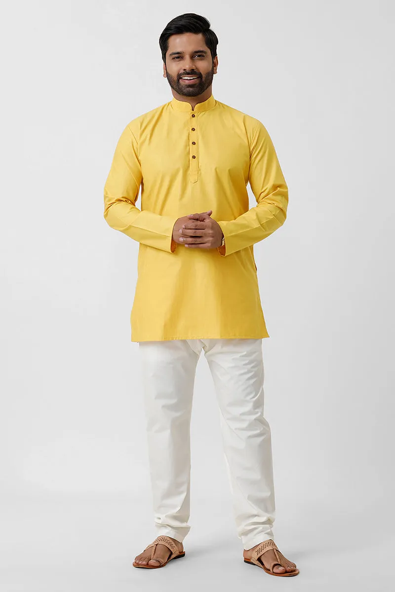 Haldi Kurta - Yellow Plain Middle Length Kurta for Men | Uathayam
