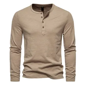 Men Crewneck Buttons Long Sleeves T-Shirt