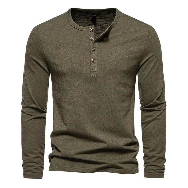 Men Crewneck Buttons Long Sleeves T-Shirt