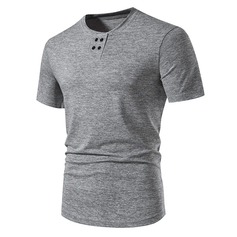Men Crewneck Buttons Short Sleeves T-Shirt
