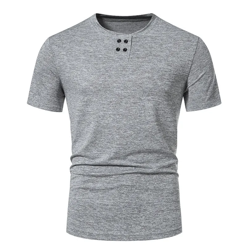 Men Crewneck Buttons Short Sleeves T-Shirt