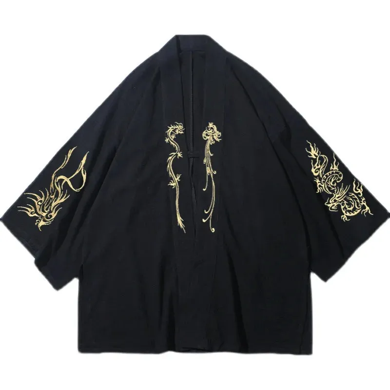 Mens Black and Gold Japanese Style Oversized Kimono Cardigan