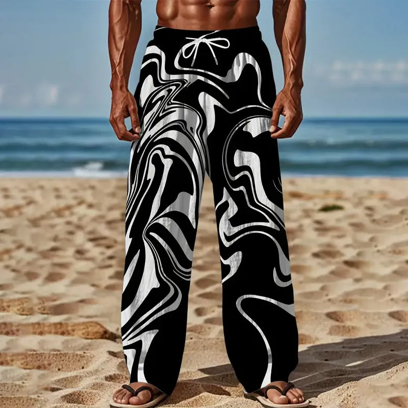 Men's Color Blocking Waves Print Straight Leg Pants