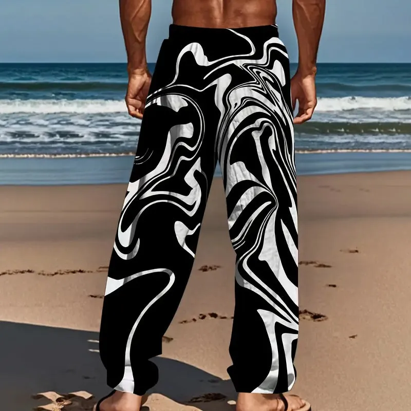 Men's Color Blocking Waves Print Straight Leg Pants