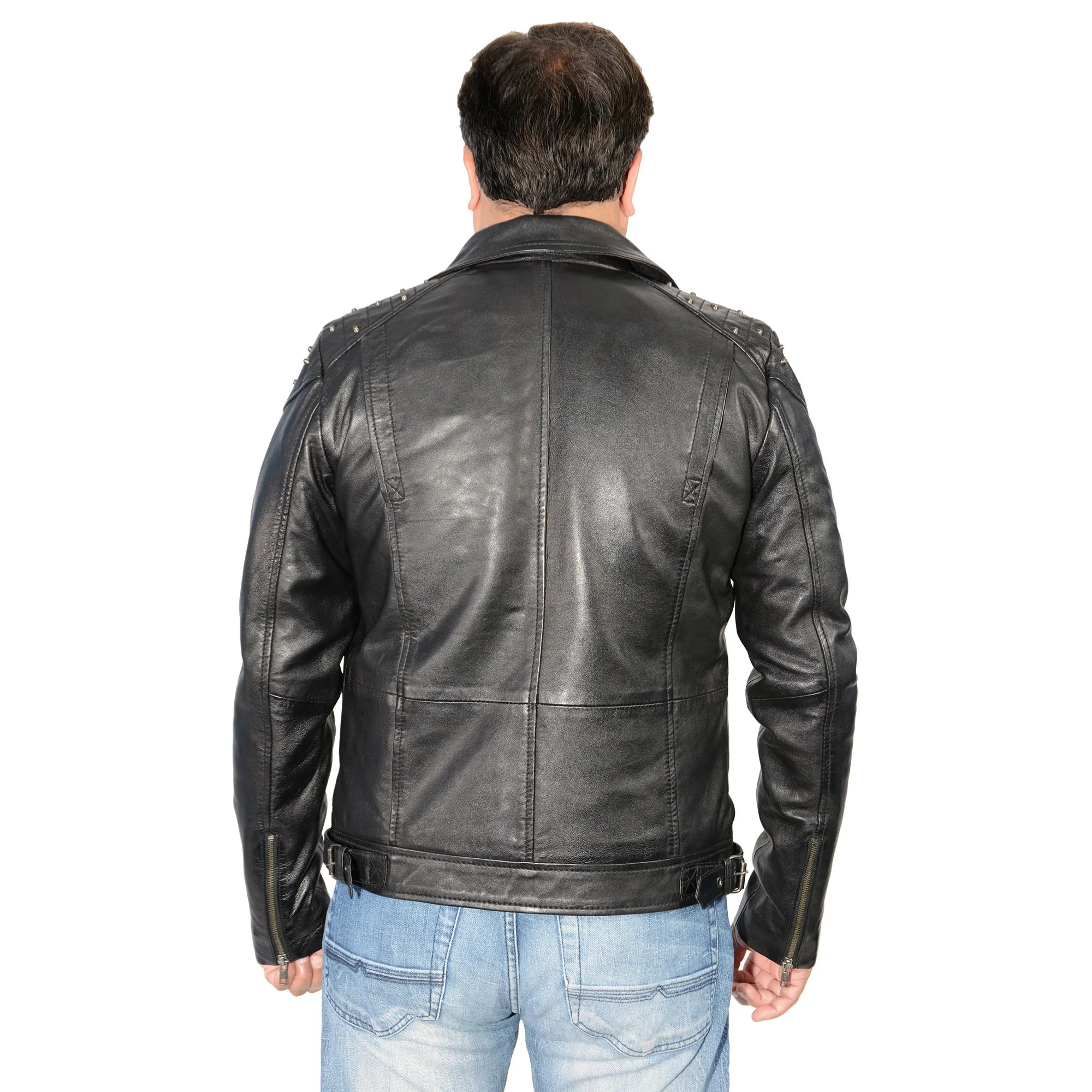 Men's m/c look jacket with shoulder studding