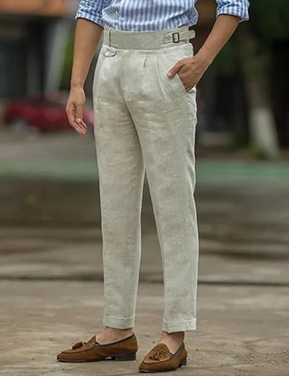 NEW Snoly Men's Summer Retro Lightweight Linen Gurkha Trousers Tapered Leg Straight Flat Front Chino Pants - Size S - Retails $51