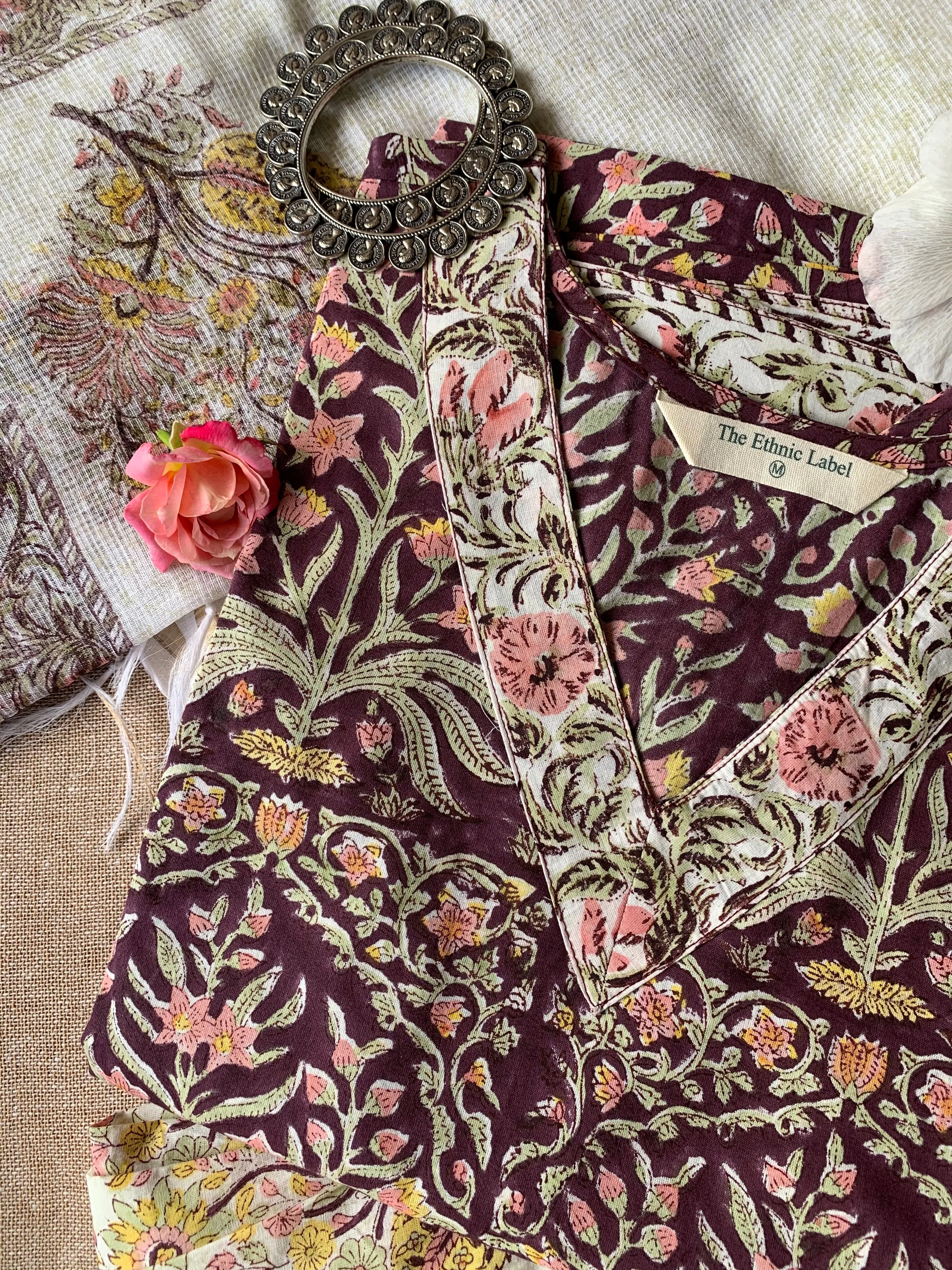 "Gul" Cotton Kurta Set with Afghan Pants and Kota Dupatta- 3pc