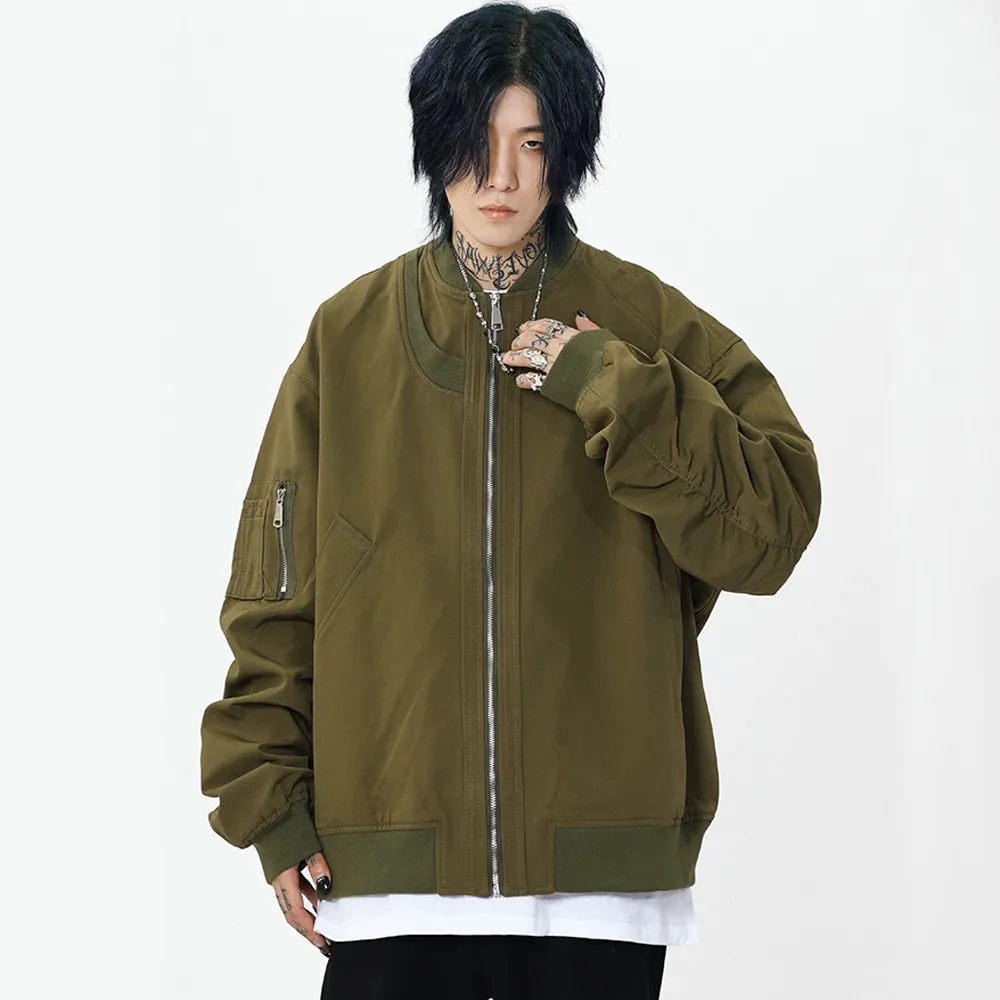 Simple Solid Color Baseball Collar Jacket