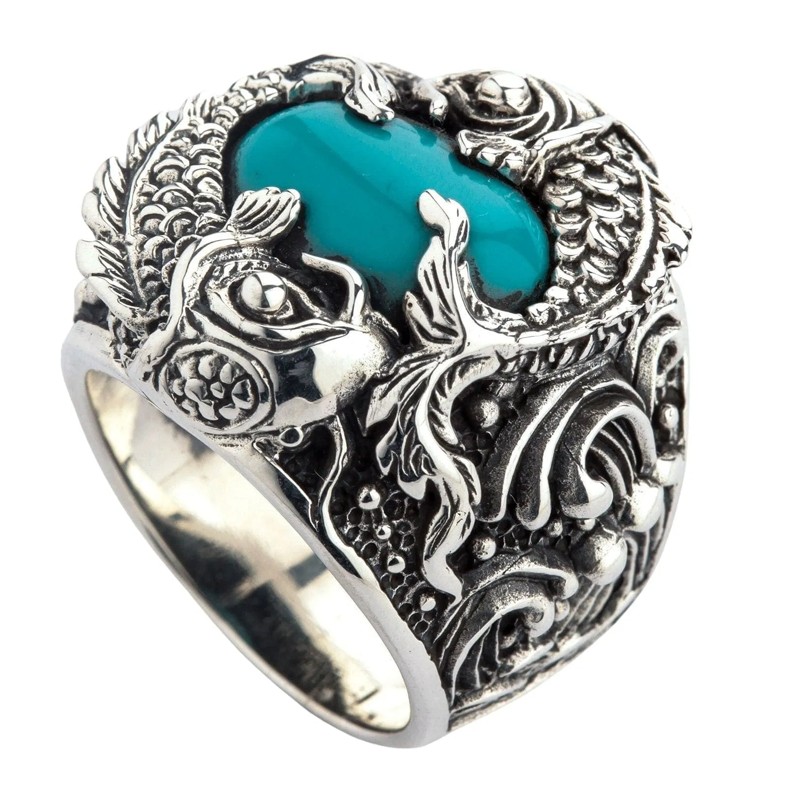 Turquoise Japanese Koi Fish Sterling Silver Men's Ring