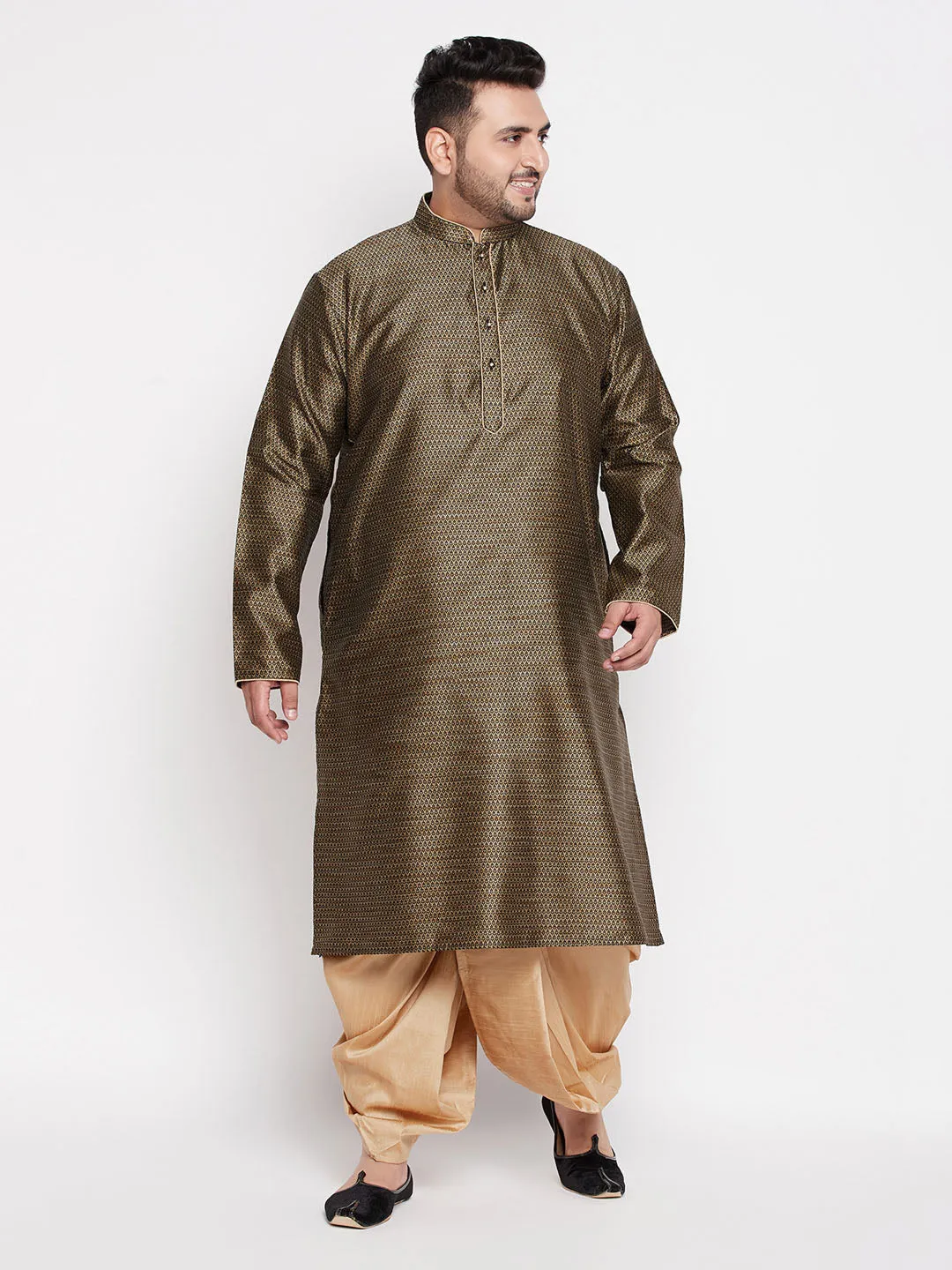 VASTRAMAY Men's Black Kurta & Dhoti Set